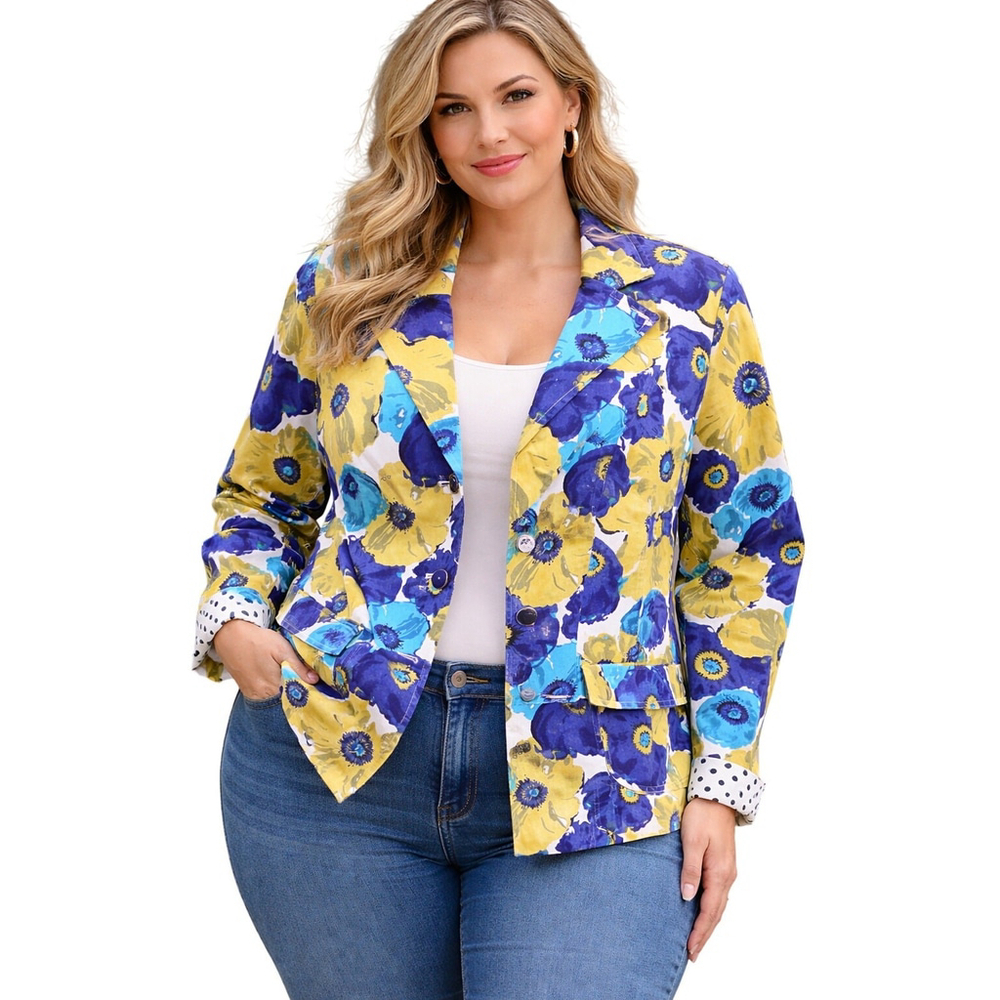 Joan Rivers Floral Button Up Blazer Career Casual 18W